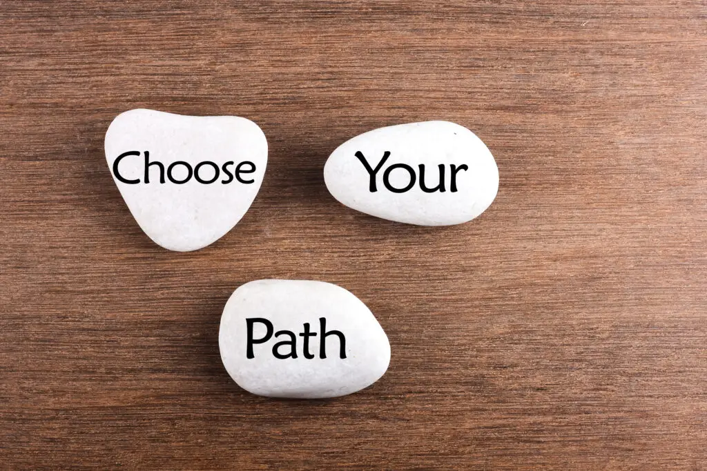 Contact Us 2 White,Stones,With,Choose,Your,Path,Word,On,Wooden,Background
