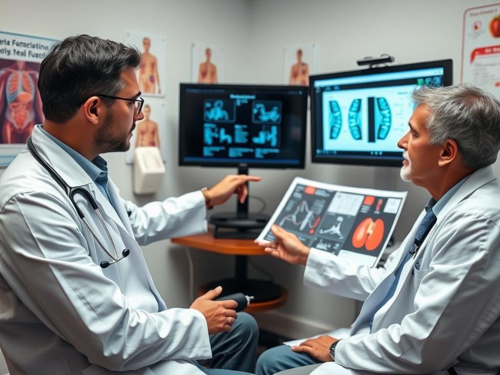 Doctor discussing physical health complications from substance use with a patient Doctor discussing physical health complications from substance use with a patient