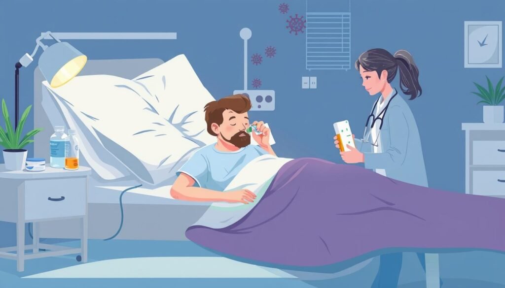 Person recovering from acute phase of infection with support