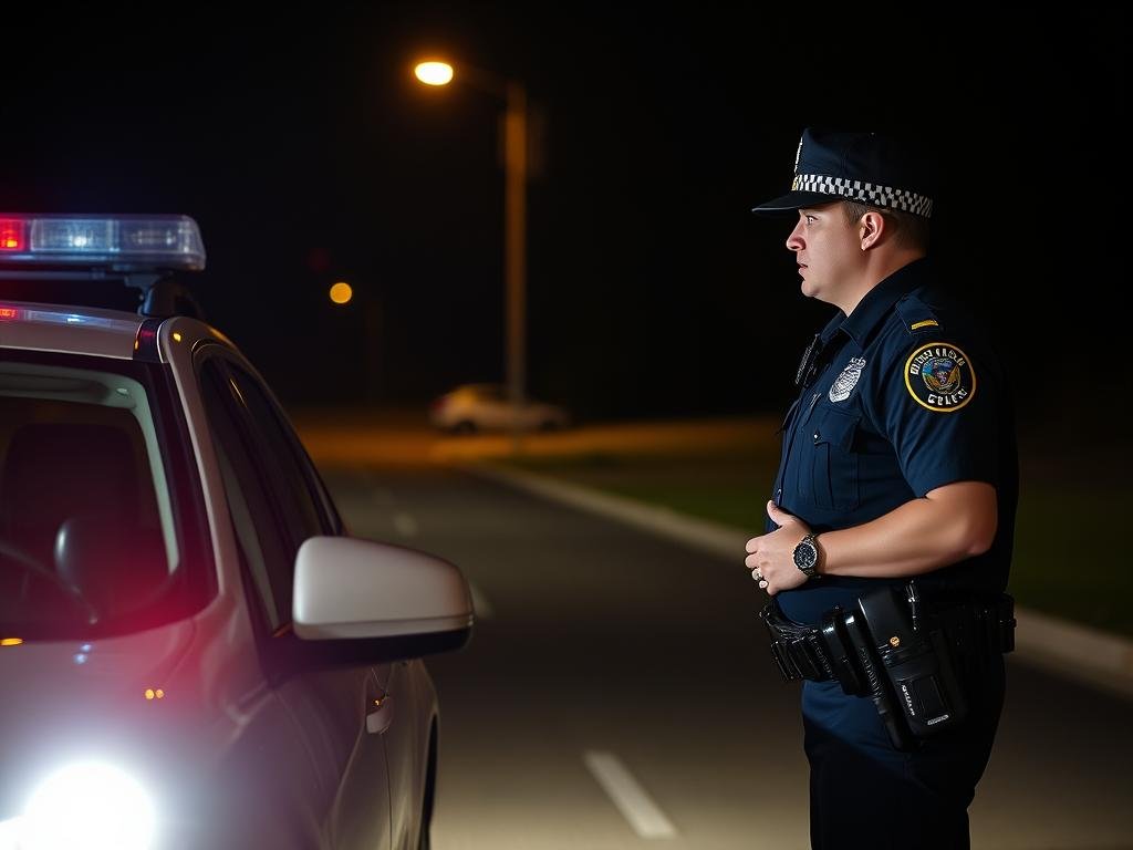 Police officer conducting field sobriety test with teen driver Police officer conducting field sobriety test with teen driver