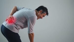 Person hesitating to bend down due to fear of movement