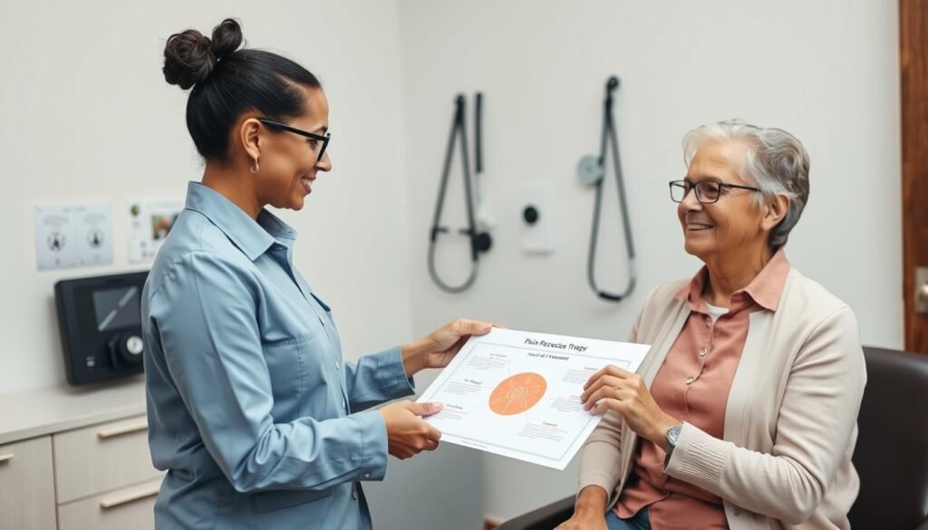 Therapist working with patient using pain reprocessing therapy techniques