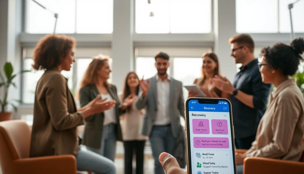 Sobriety Apps: What They Do and What the Research Shows 1 People reviewing recovery app features including mood tracking and progress charts