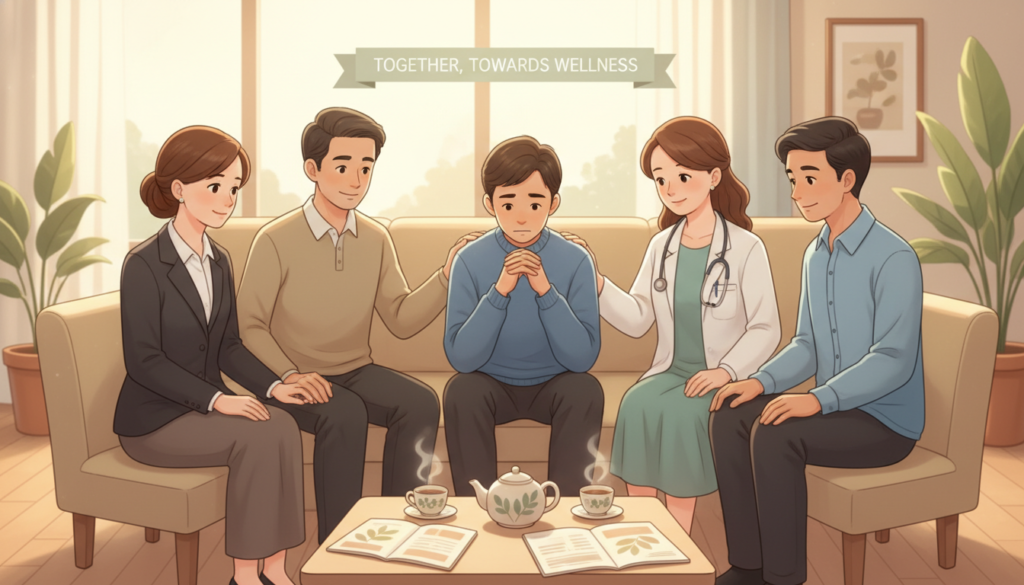 Family support meeting for someone with chronic alcohol use disorder