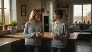 Parent and teen having a casual, open conversation about alcohol