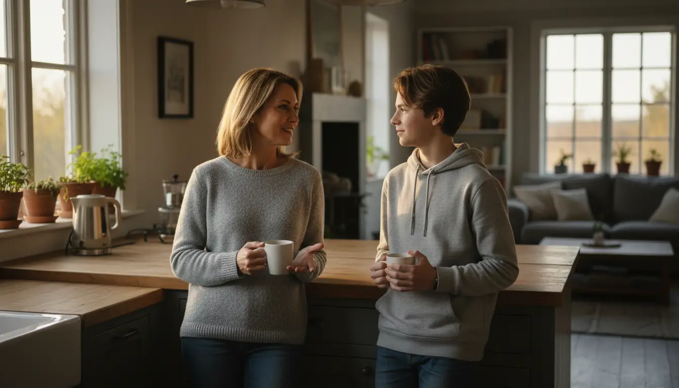 Parent and teen having a casual, open conversation about alcohol