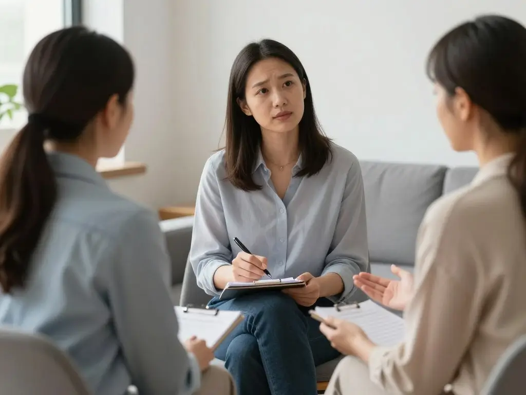 Person speaking with a use disorder counselor about psychological dependence on alcohol