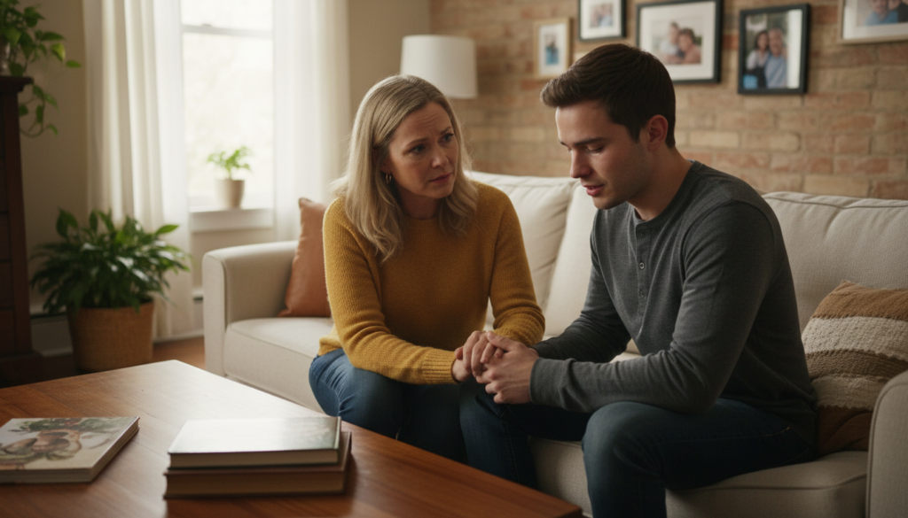 Supportive conversation between family member and person with alcohol use disorder