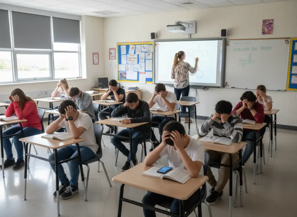 Classroom with students distracted by smartphones Classroom with students distracted by smartphones