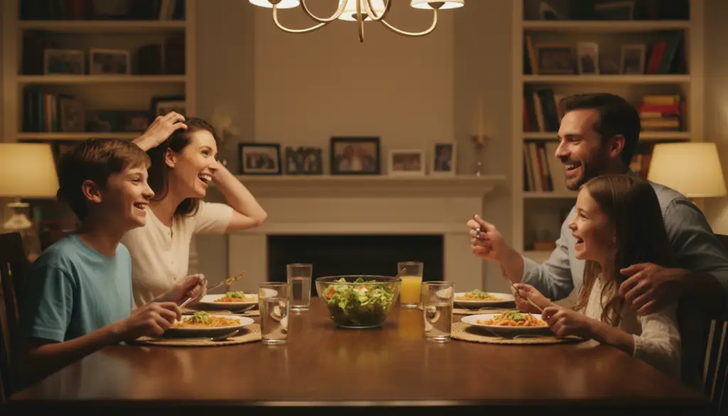Family having dinner together without phones Family having dinner together without phones