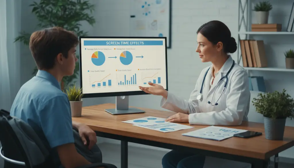 Healthcare professional counseling student about screen time Healthcare professional counseling student about screen time