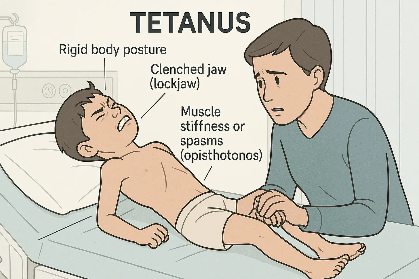 Tetanus in Children: Risks and Prevention Tips 1 Illustration showing how Clostridium tetani enters through a wound and affects the nervous system