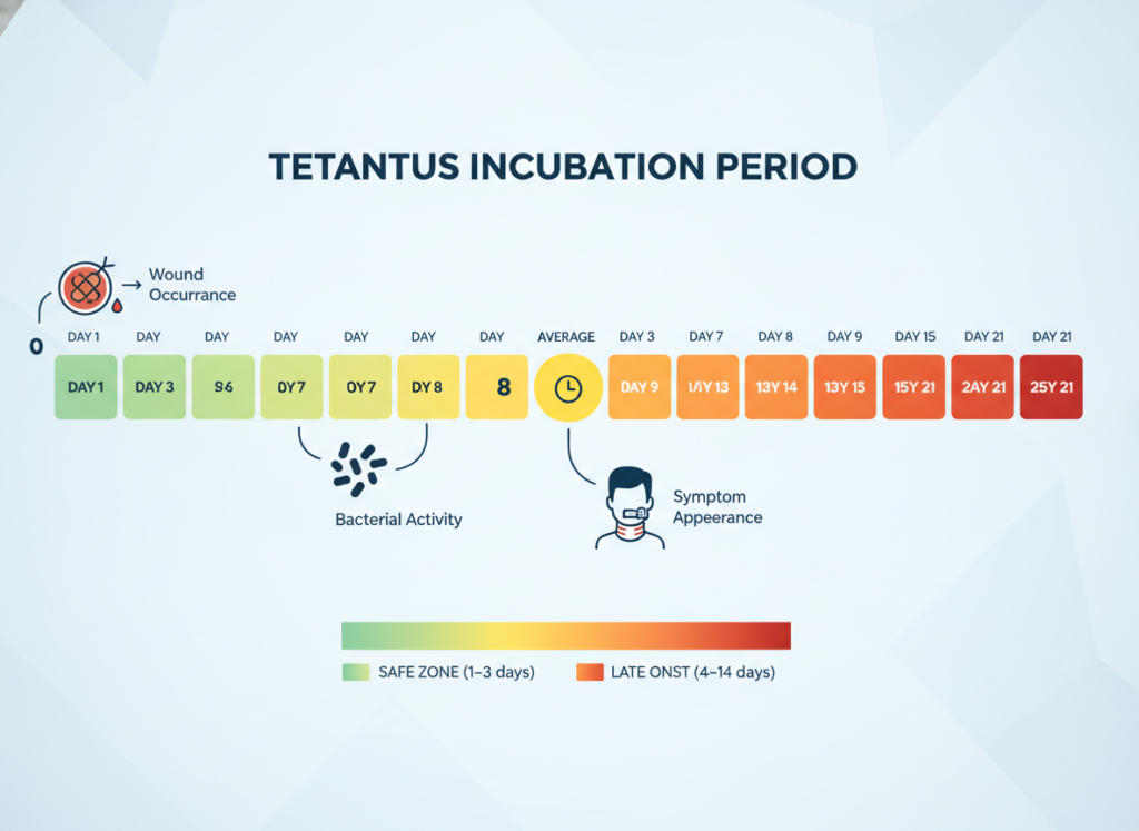 Understanding Tetanus Incubation Period and Disease Progression 1 Calendar showing tetanus incubation period timeline of 3-21 days