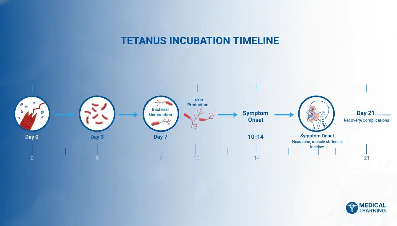 Medical illustration showing tetanus incubation period timeline